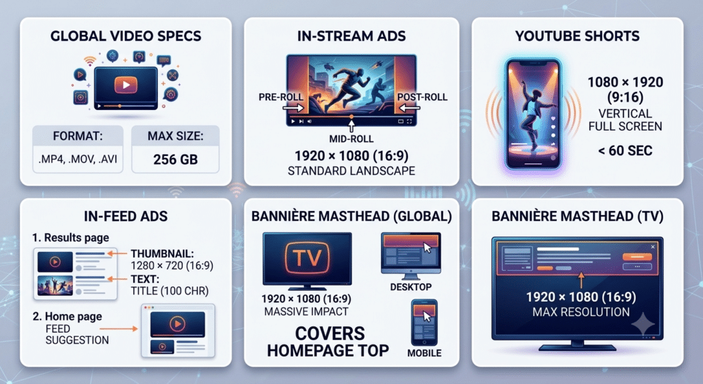 Guide des emplacements publiciatires par plateforme Youtube