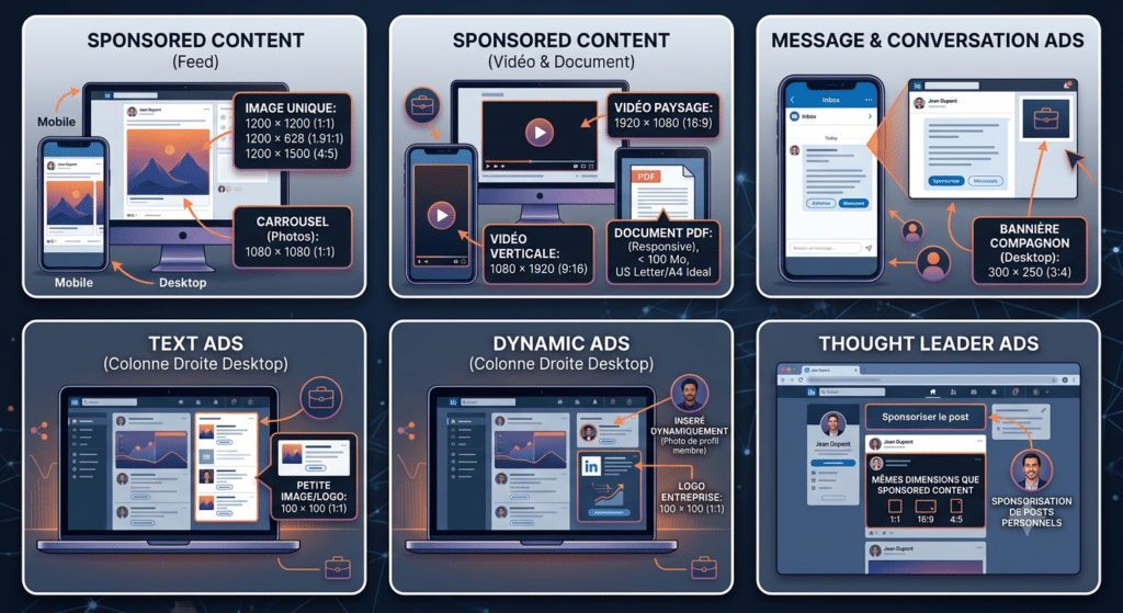 Guide des emplacements publicitaires par plateforme Linkedin